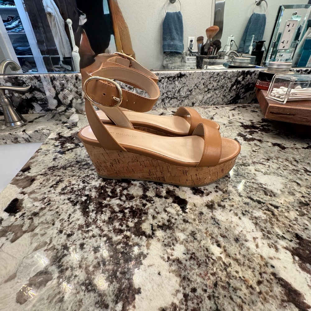 Stuart Weitzman Tan Wedge Sandals - Picture 2 of 8